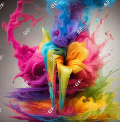 Éclaboussures de couleurs vives dans des nuances de rose, bleu, jaune et vert.